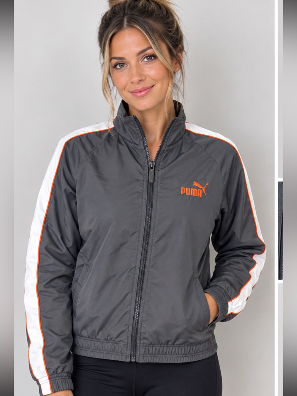 Puma Charcoal Bomber Jacket with White & Orange Accents